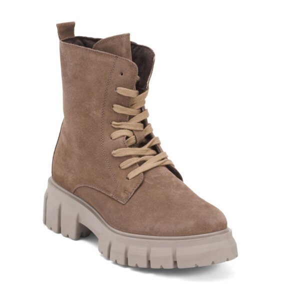 IMAC Brown Made In Italy Suede Comfort Side Zip And Laced Up Booties